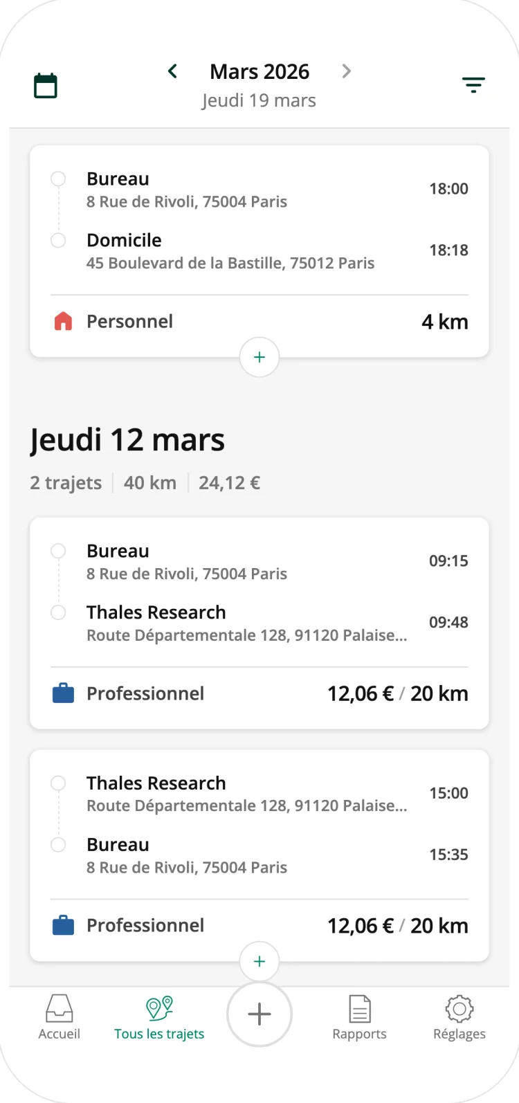 Driversnote app recording a trip